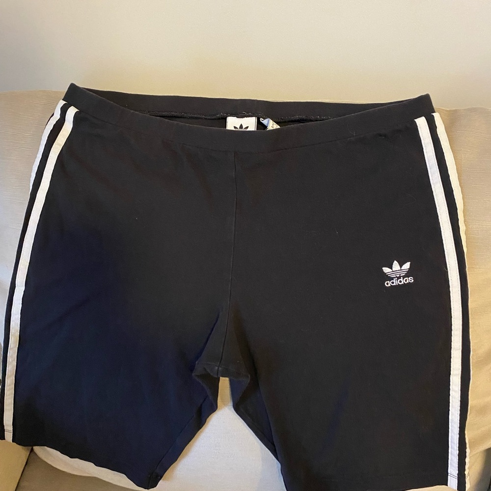 adidas Women's Black Athletic Shorts with White Stripes 17 inches - Picture 3 of 5